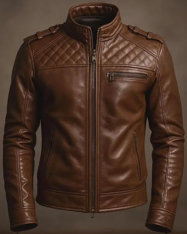 Men Cafe Racer Custom Made Leather Jacket