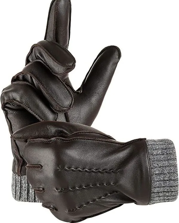 Rib Cuff Leather Winter Glove