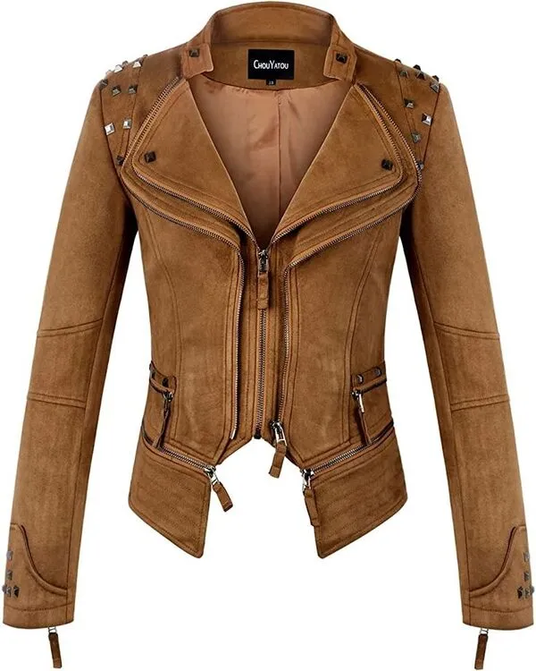 Women Fashion Suede Leather Jacket