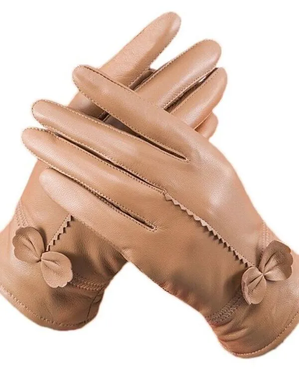 Women Fashion Winter Glove in Brown Leather