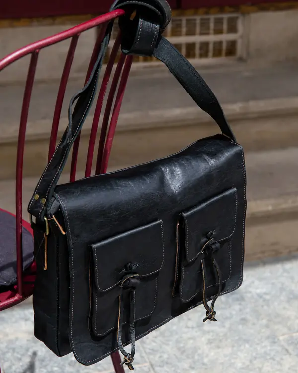 Black Cowhide Leather Briefcase by Vixen Leather