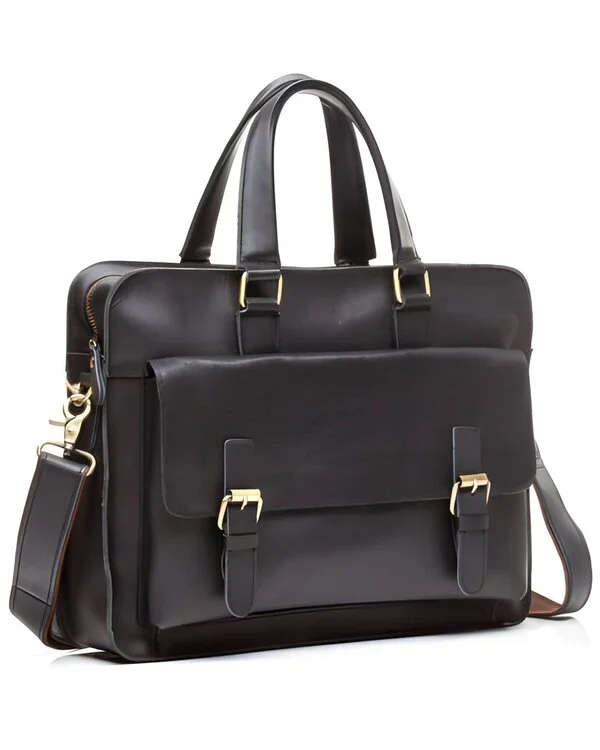 Black Leather Laptop Briefcase Manufactured By Vixen Leather