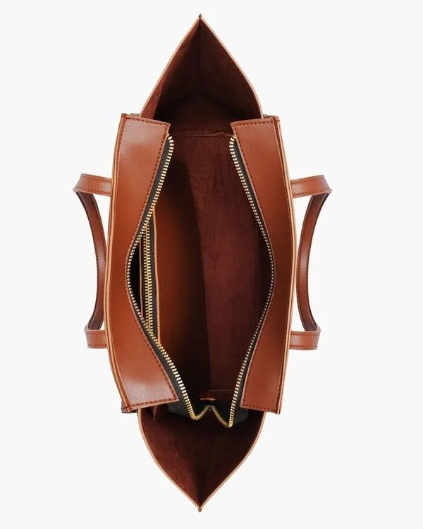 Custom Design Cowhide Zipper Brown Leather Tote Bag By Vixen Leather