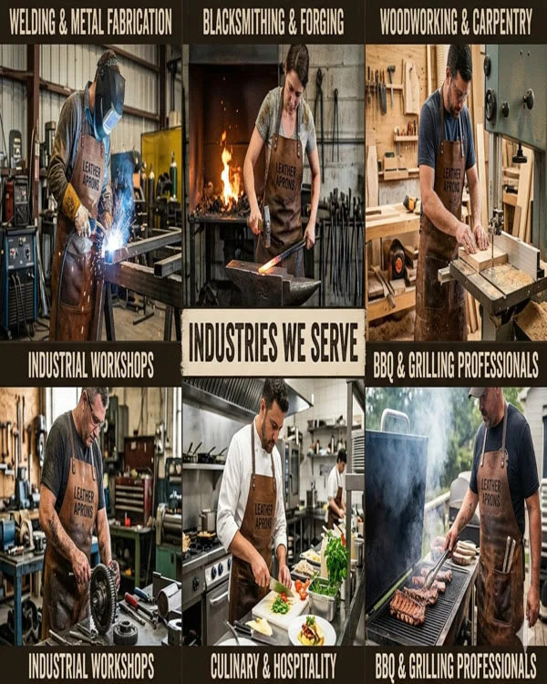 Different Professionals Wearing Leather Aprons by Vixen Leather