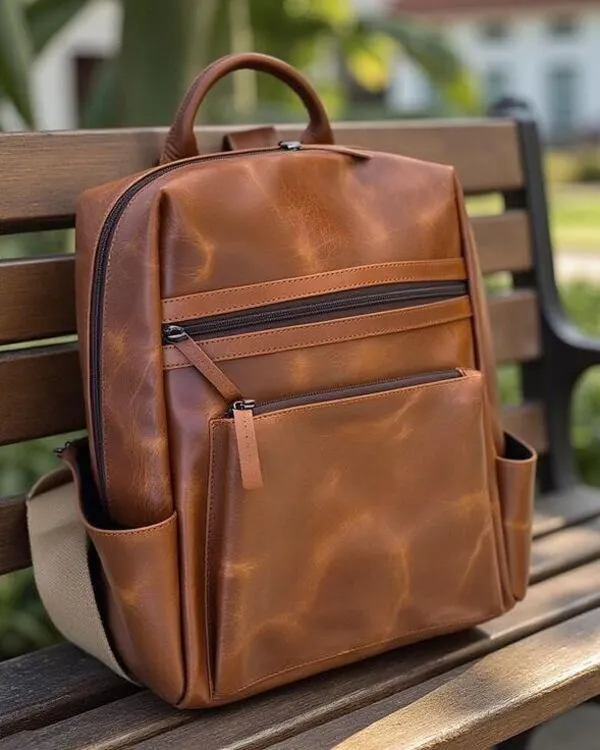 Distresses Leather Backpack with laptop pocket by Vixen Leather