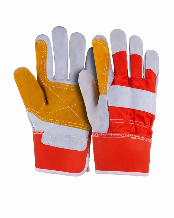 Double Palm Orange Cuff Split Leather Rigger Glove By Vixen Leather