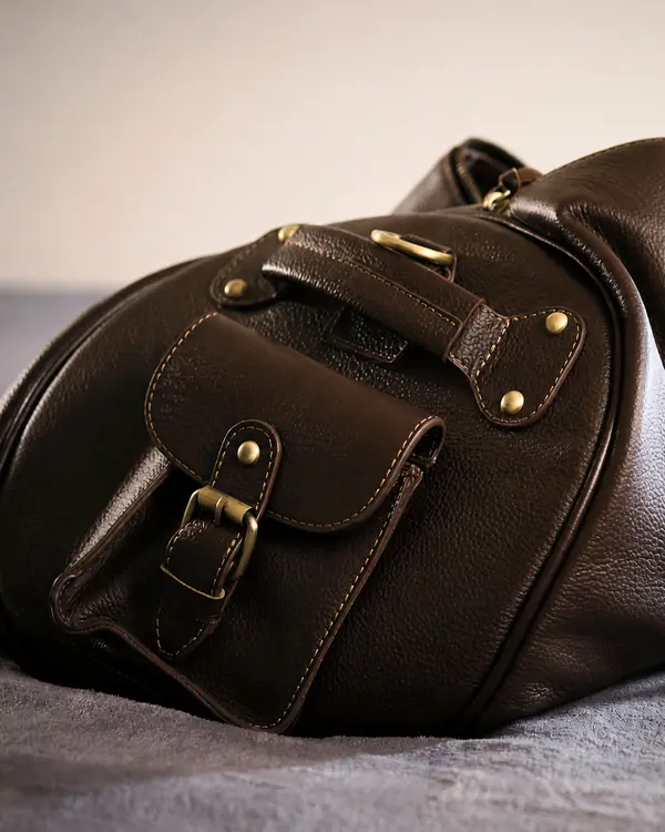 Leather Duffle Bag after Manufacturing and final Finishing By Vixen Leather