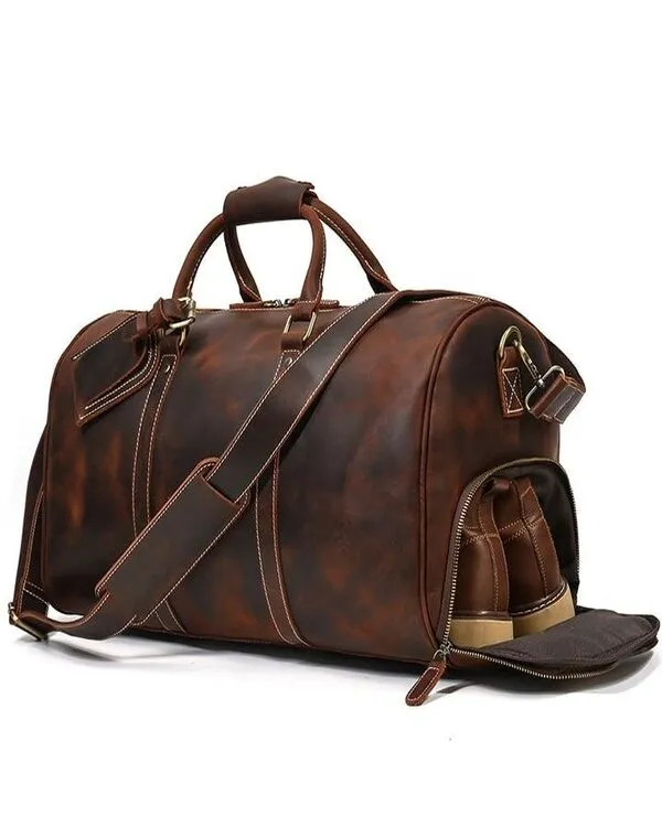 Leather Duffle Bag with Shoe Rack Manufactured By Vixen Leather