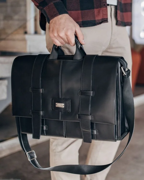 Men Holding Private Label Leather Briefcase by Vixen Leather