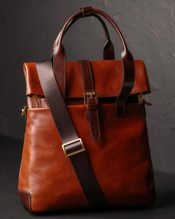 Modern Design Brown Leather Backpack Manufactured By Vixen Leather
