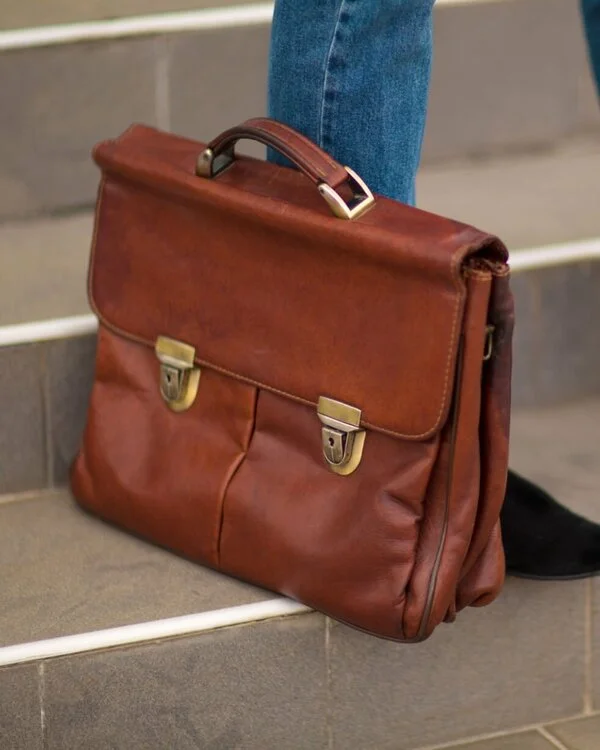 Slim Cowhide business Briefcase Manufactured by Vixen Leather