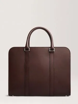 Slim Maroon Leather Document Briefcase With Embossed logo By Vixen Leather