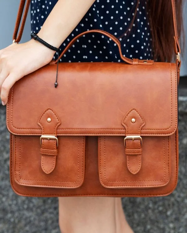 Tan Brown Cowhide Custom Briefcase manufactured By Vixen Leather