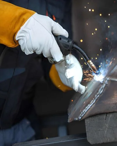 Welder Doing Work by Wearing Custom Welding Glove- Vixen Leather