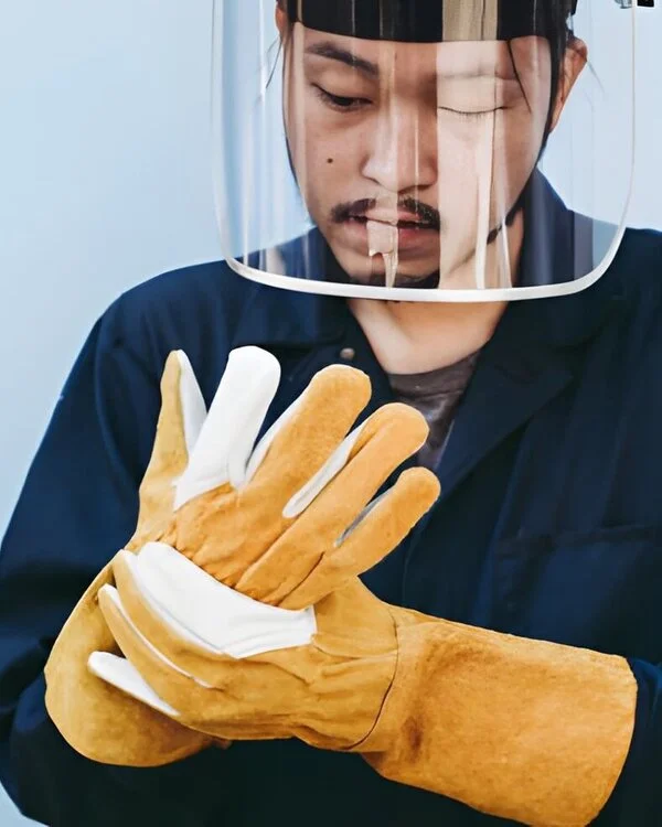 Welder Wearing Premium Quality Safety Gloves By Vixen Leather