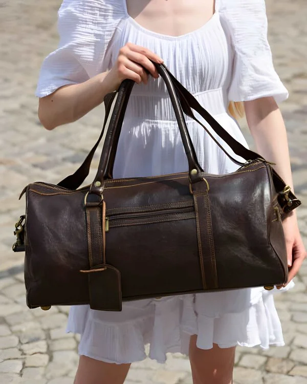 Women holding Custom Leather Duffle Bag